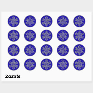 Sticker Rond Flocon de neige superposé en argent sur bleu Cobal