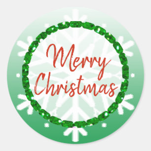 Sticker Rond Flocon de neige vert de Bourgogne Joyeux Noël