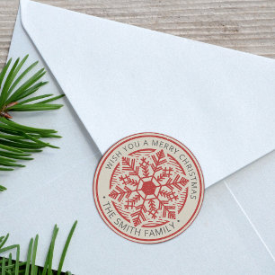 Sticker Rond Flocon de neige vintage Joyeux Noël Personnalisé