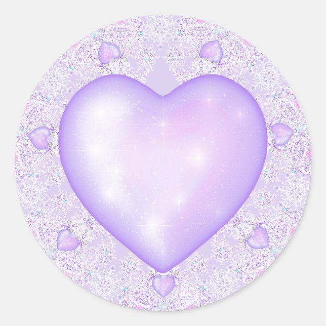 Sticker Rond flocon de neige violet clair et coeur étincelant (Devant)