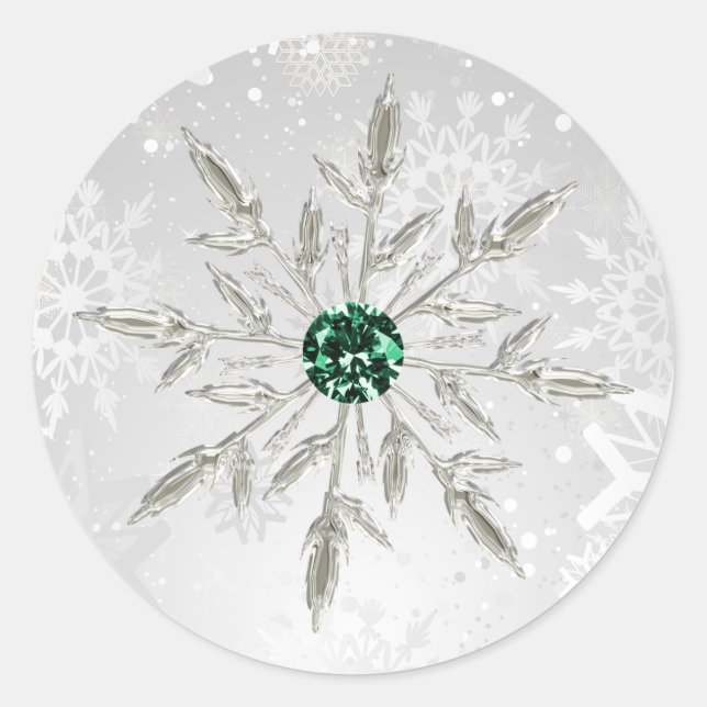 Sticker Rond flocons de neige vert émeraude argent mariage d'hi (Devant)