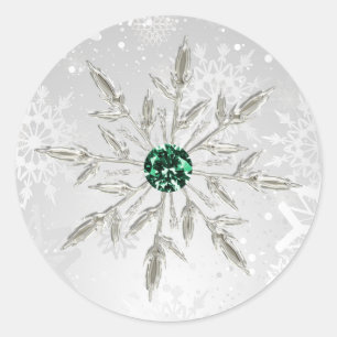 Sticker Rond flocons de neige vert émeraude argent mariage d'hi