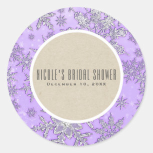 Sticker Rond Flocons de neige violets Boîte cadeau rustique pou