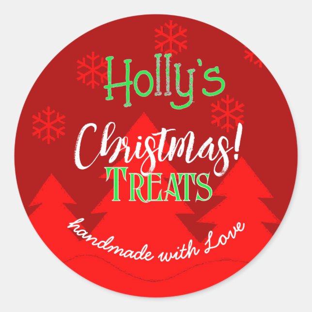 Sticker Rond Flocons de Noël joyeux label rouge (Devant)