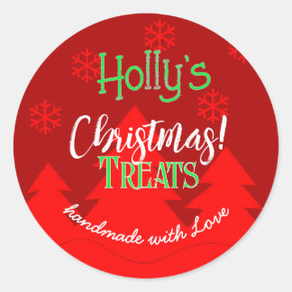 Sticker Rond Flocons de Noël Joyeux Noël rouge label