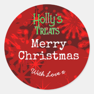 Sticker Rond Flocons de Noël joyeux Noël rouge label