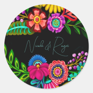 Sticker Rond Flora coloré mexicain Mariage
