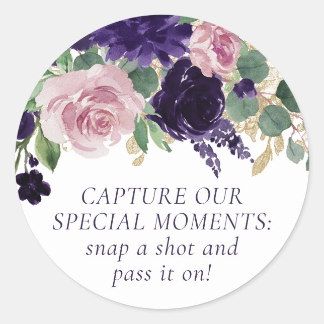 Sticker Rond Floraison | Caméra jetable violet et rose (Devant)
