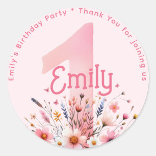 Sticker Rond Floral 1 1er Anniversaire Merci Favoriser ONE Cust