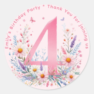 Sticker Rond Floral 4e anniversaire Merci Favoriser quatre cout
