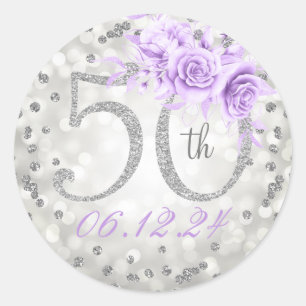 Sticker Rond Floral 50e anniversaire fête éclaire l'argent viol