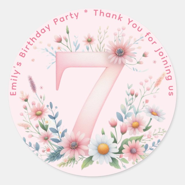 Sticker Rond Floral 7e anniversaire Merci Favoriser Sept Person (Devant)