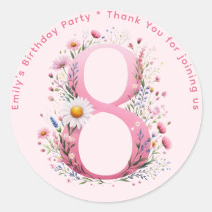 Sticker Rond Floral 8e anniversaire Merci Favoriser huit person