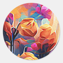 Floral Abstract Art Orange Red Blue Flowers