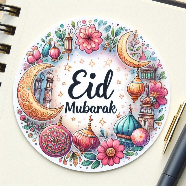 Sticker Rond Floral Aïd Moubarak (Eid Sticker)
