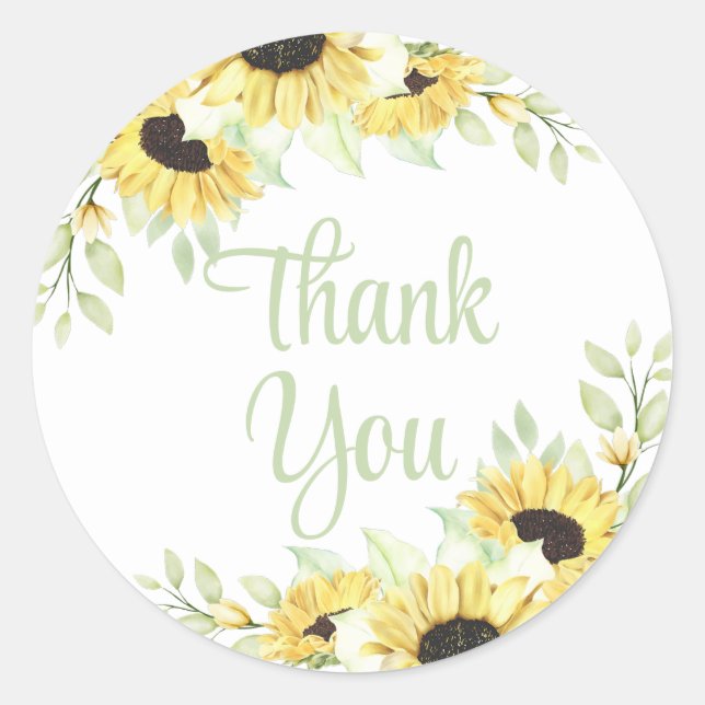Sticker Rond Floral Aquarelle tournesol Mariage Merci (Devant)