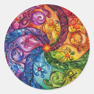 Sticker Rond Floral arc-en-ciel Starburst