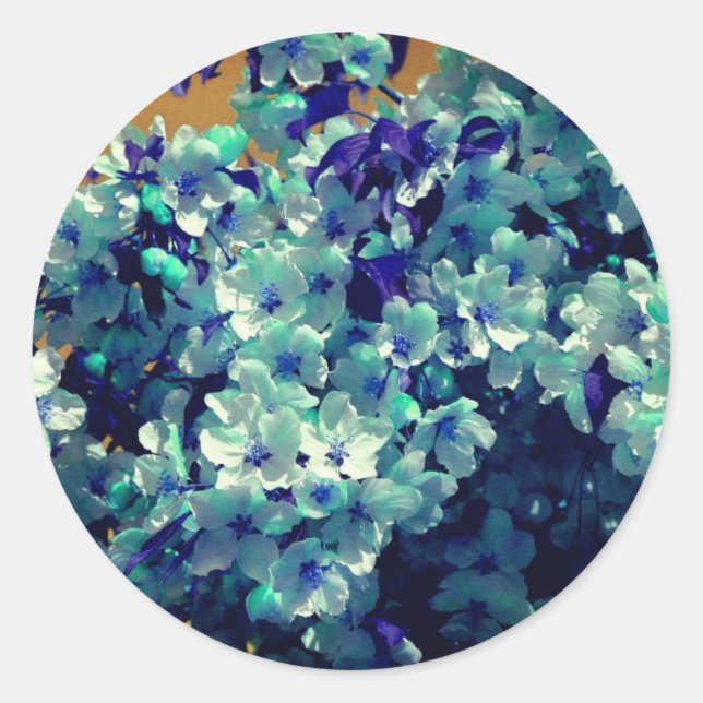Sticker Rond Floral aux fleurs bleues Abstraites (Devant)