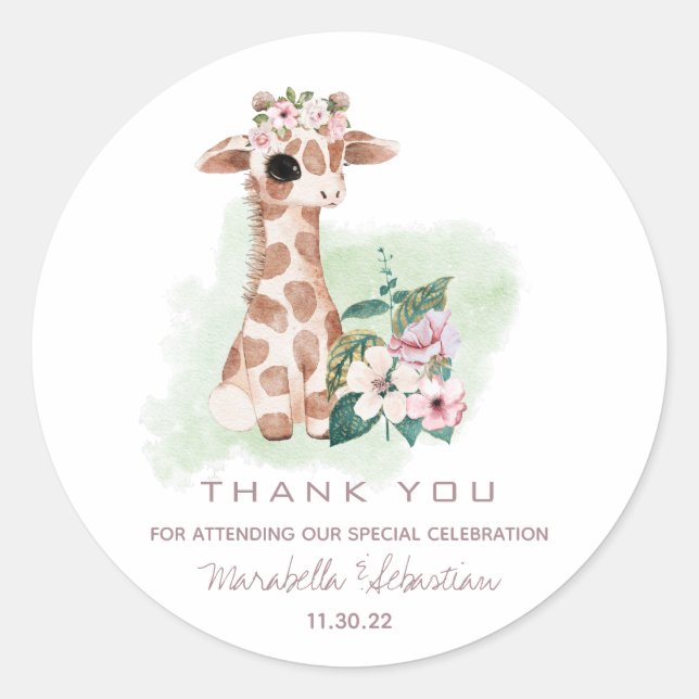 Sticker Rond *~* Floral Baby Giraffe MERCI Jungle Sweet (Devant)