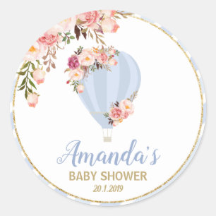 Sticker Rond Floral Baby shower à air chaud Merci bleu