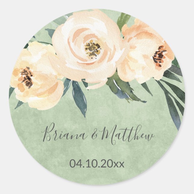 Sticker Rond Floral Beige Blush et Mariage vert (Devant)