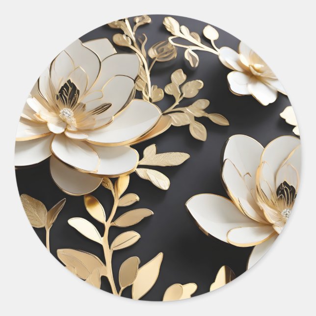 Sticker Rond Floral blanc et or de luxe (Devant)