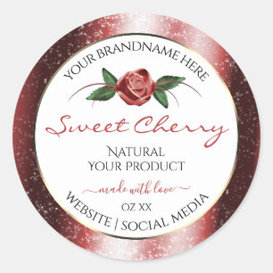 Sticker Rond Floral Blanc et rouge Parties scintillant douce Ét