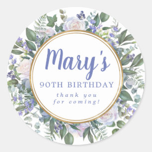 Sticker Rond Floral bleu blanc 90e anniversaire Merci