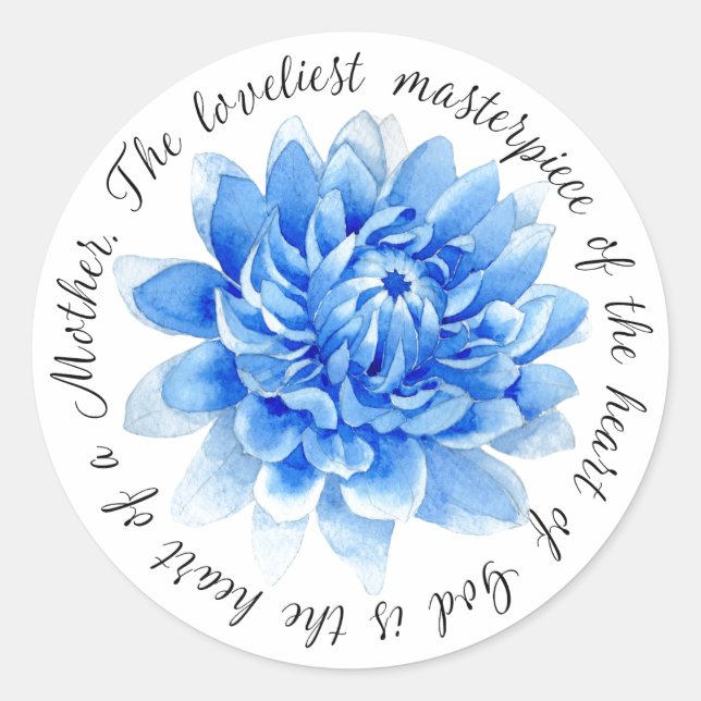 Sticker Rond Floral bleu | Coeur de la mère | Citation du Coeur (Devant)