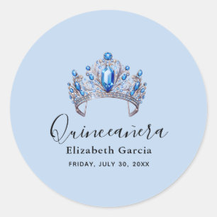 Sticker Rond Floral bleu et ivoire Quinceañera