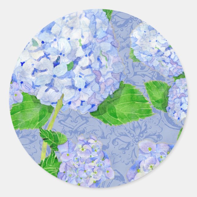 Sticker Rond Floral Blue Hydrangea dentelle Damask modèle Maria (Devant)