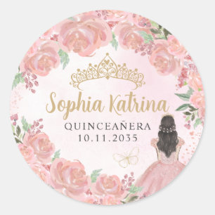 Sticker Rond Floral Blush Rose or Quinceanera Anniversaire Favo