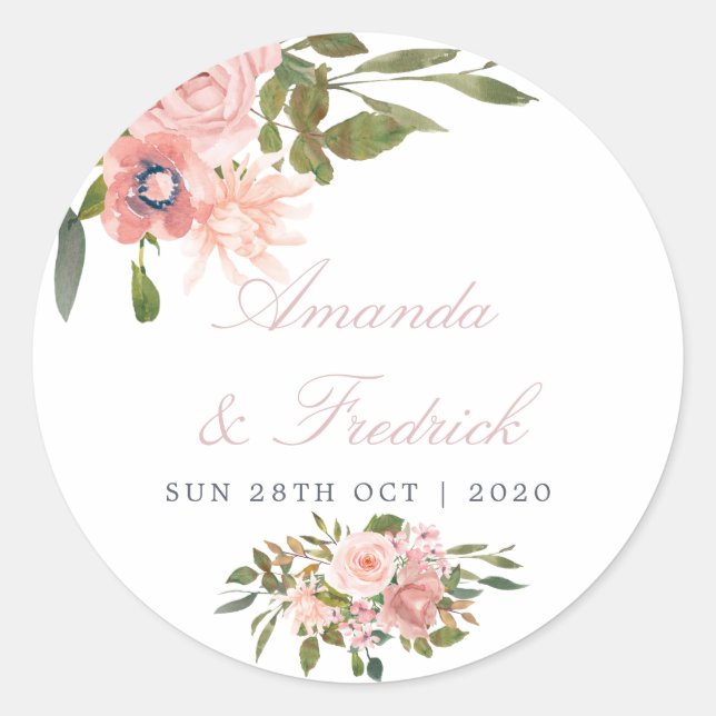 Sticker Rond Floral Blush rose Roses Mariage (Devant)