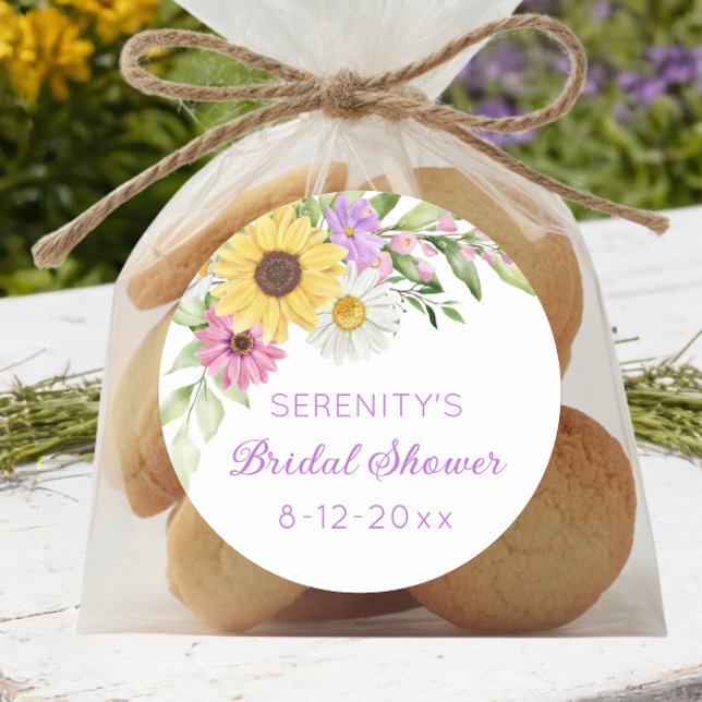 Sticker Rond Floral Boho Sunflower Daisy Bridal Shower (Créateur téléchargé)