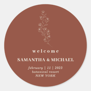 Sticker Rond Floral Boho Terracotta Indie Bienvenue au Mariage