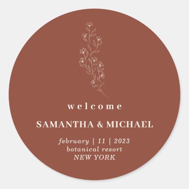 Sticker Rond Floral Boho Terracotta Indie Bienvenue au Mariage (Devant)