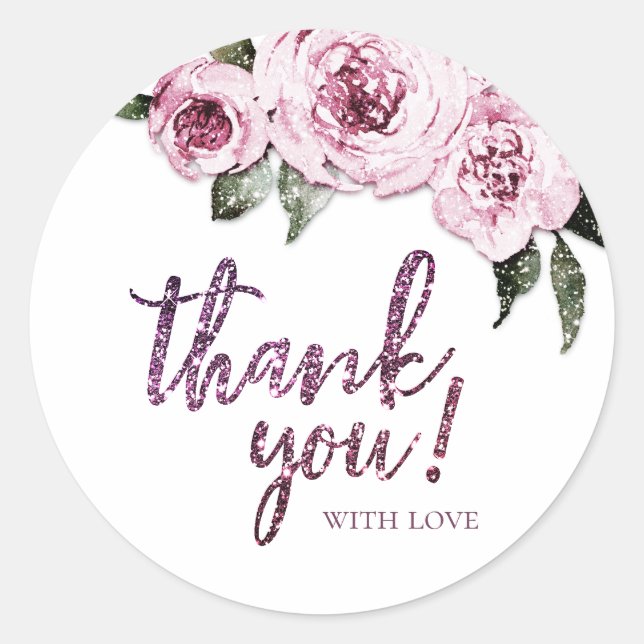 Sticker Rond Floral bordeaux violet parties scintillant merci (Devant)