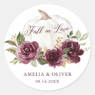Sticker Rond Floral Bourgogne Citrouille Chute en Amour Mariage
