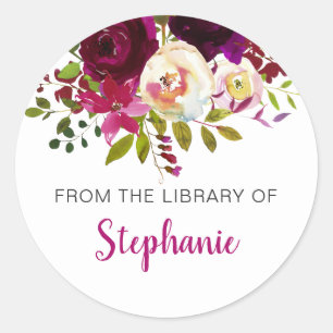 Sticker Rond Floral Bourgogne de la bibliothèque de l'autocolla