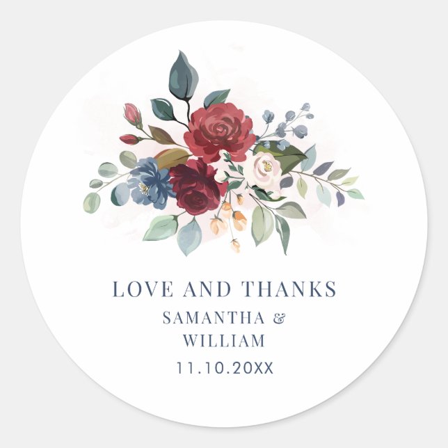 Sticker Rond Floral Bourgogne Mariage de verdure (Devant)