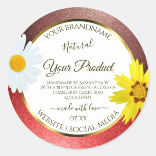 Sticker Rond Floral Bourgogne Parties scintillant rouge Étiquet