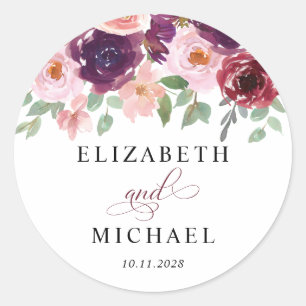 Sticker Rond Floral Bourgogne Rouge Blush Plum Mariage d'aquare