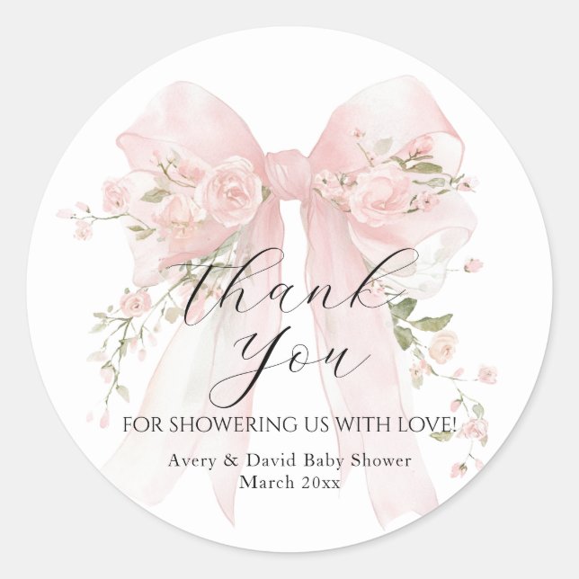 Sticker Rond Floral Bow Elegant Flower Girl Baby Shower (Devant)