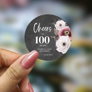 Sticker Rond Floral Cheers to 100th Birthday