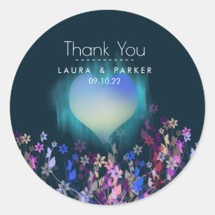 Sticker Rond Floral Chic Girly Merci Amour Mariage