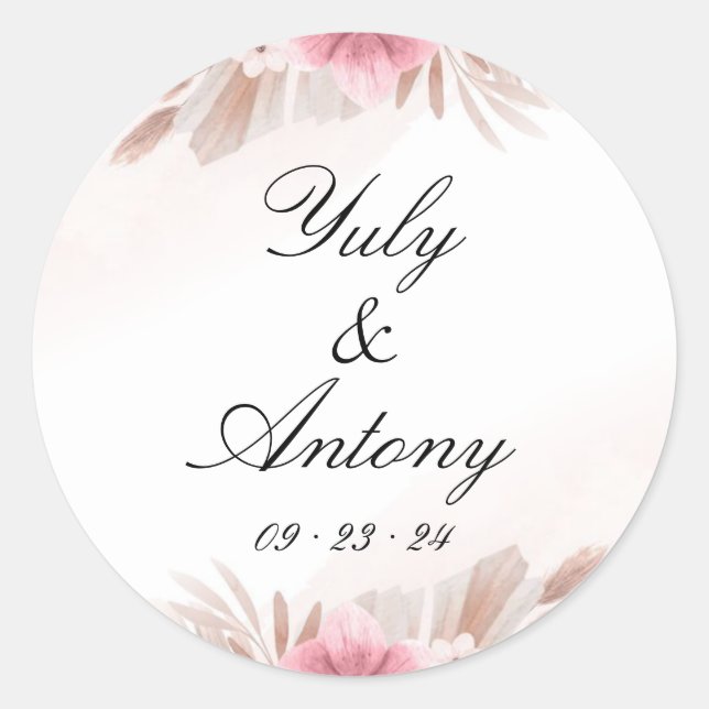 Sticker Rond Floral Chic Moderne Rose et Champagne (Devant)