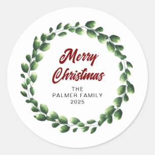 Sticker Rond Floral Christmas Wreath Nom de famille