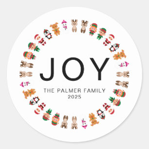Sticker Rond Floral Christmas Wreath Nom de famille