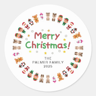 Sticker Rond Floral Christmas Wreath Nom de famille