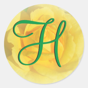 Sticker Rond Floral Citron rose jaune 3d Monogramme